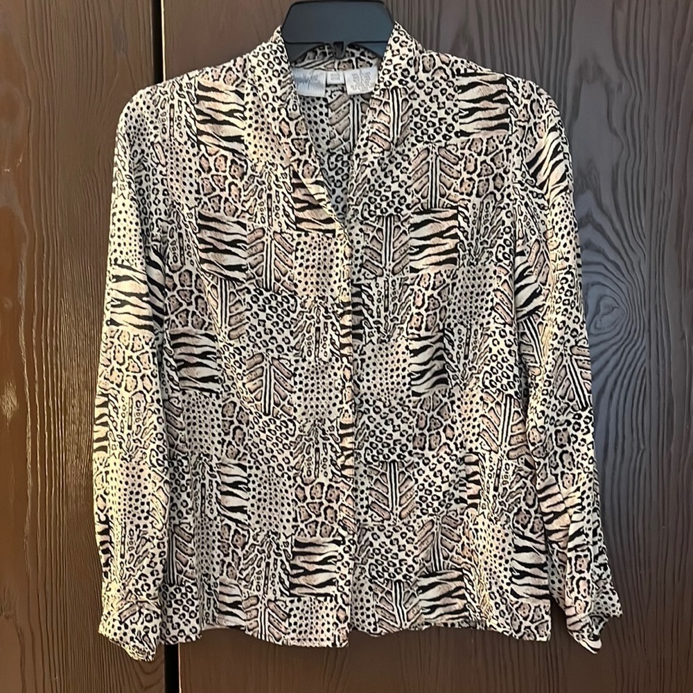 Jacqueline Ferrar 100% silk patches of different animal prints designed blouse.2